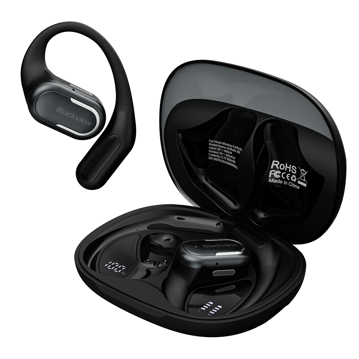 Blackview AirBuds 300 - Auricolari OWS a conduzione ossea con display digitale intelligente, impermeabilità IPX5, cancellazione del rumore ENC, microfono e Bluetooth 6.0.