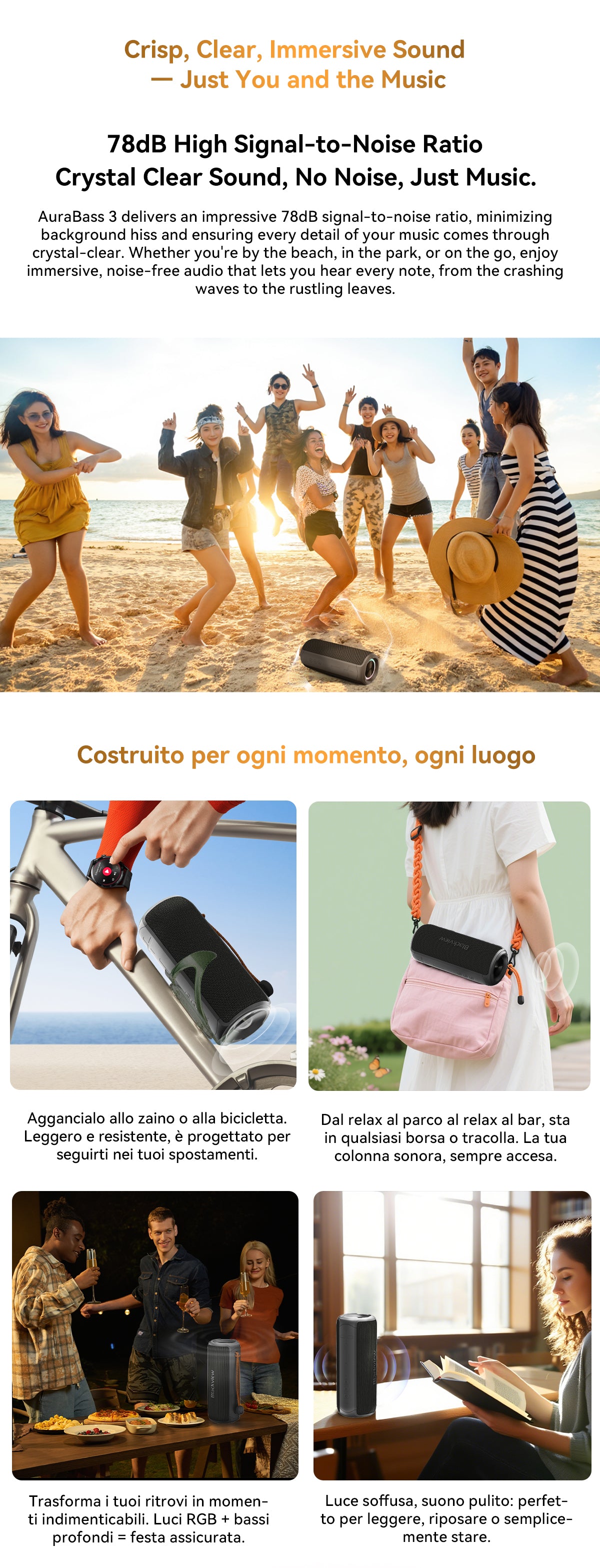 Altoparlante stereo Bluetooth portatile per esterni Blackview AuraBass 3