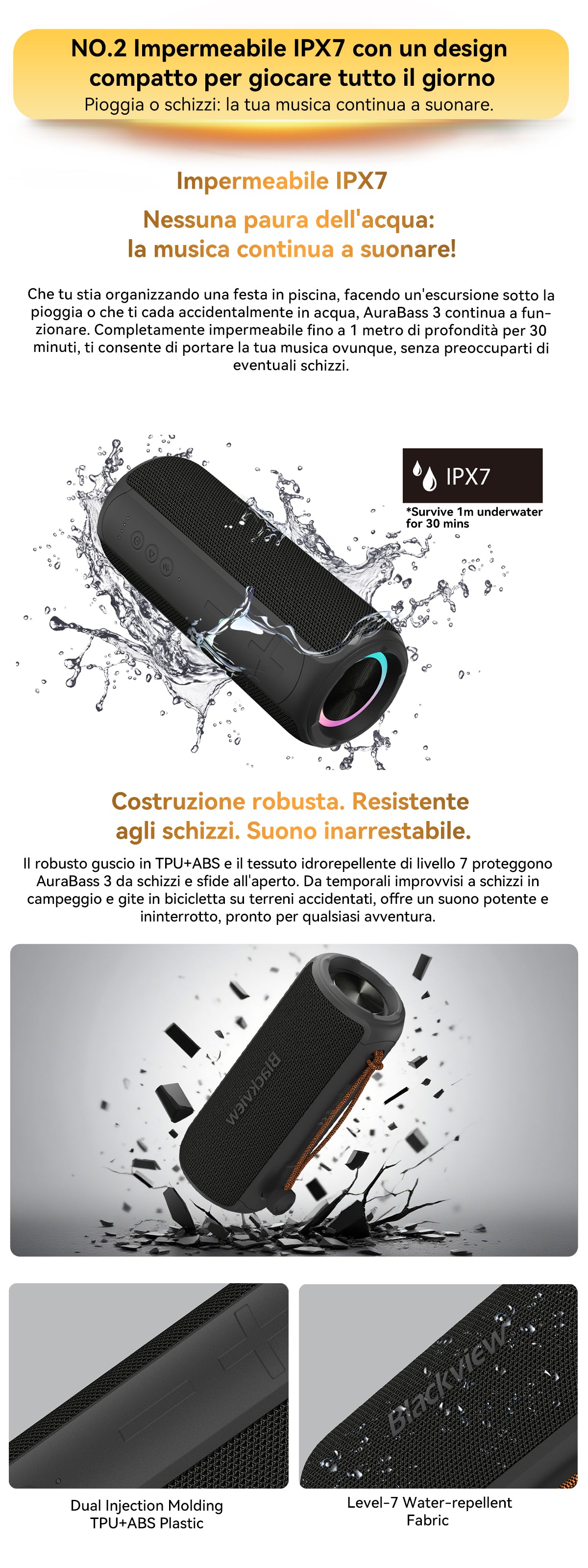 Altoparlante stereo Bluetooth portatile per esterni Blackview AuraBass 3