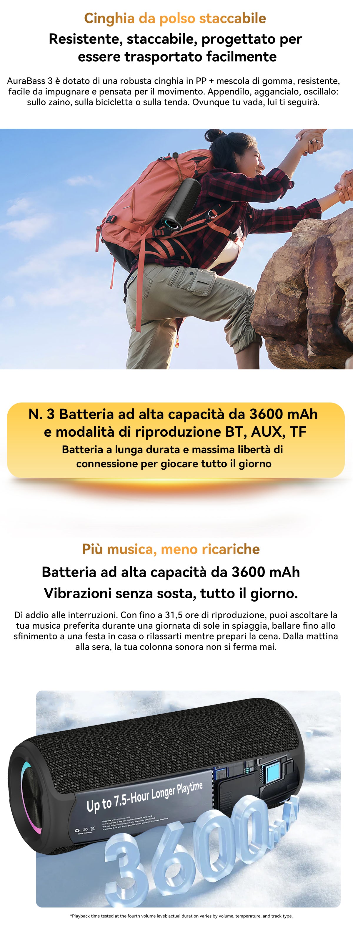 Altoparlante stereo Bluetooth portatile per esterni Blackview AuraBass 3