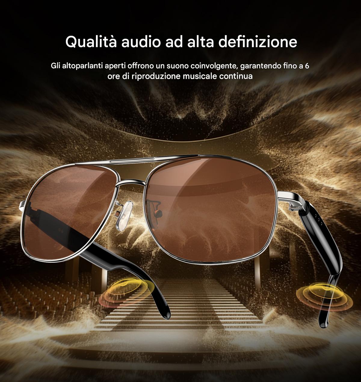 Occhiali intelligenti Blackview D1 Pro IP54 impermeabili per esterni, eleganti e con protezione UV.