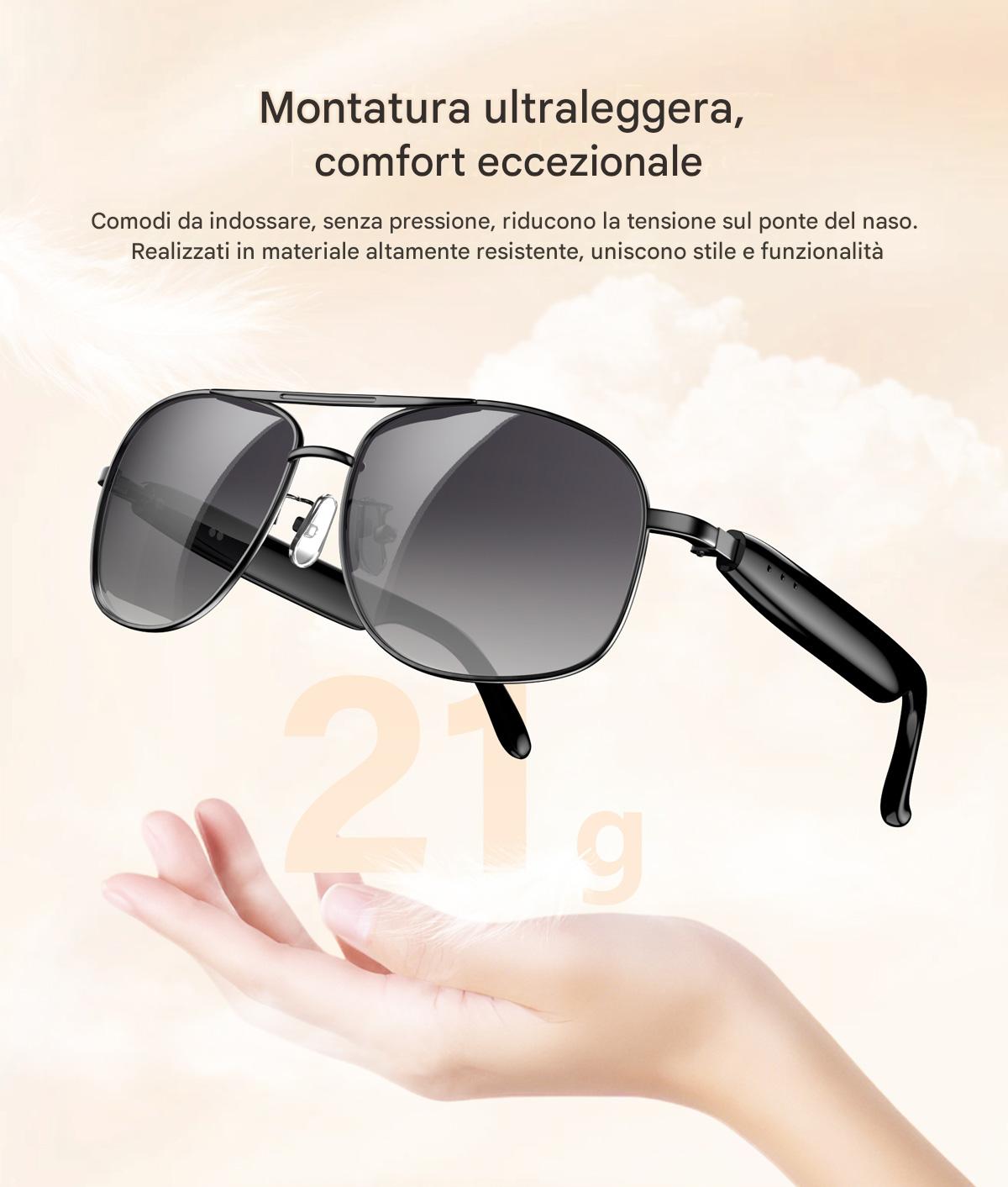 Occhiali intelligenti Blackview D1 Pro IP54 impermeabili per esterni, eleganti e con protezione UV.