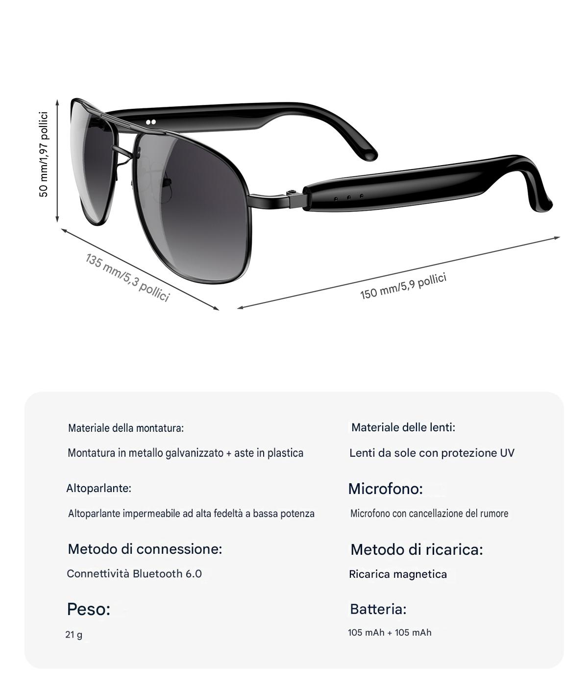 Occhiali intelligenti Blackview D1 Pro IP54 impermeabili per esterni, eleganti e con protezione UV.