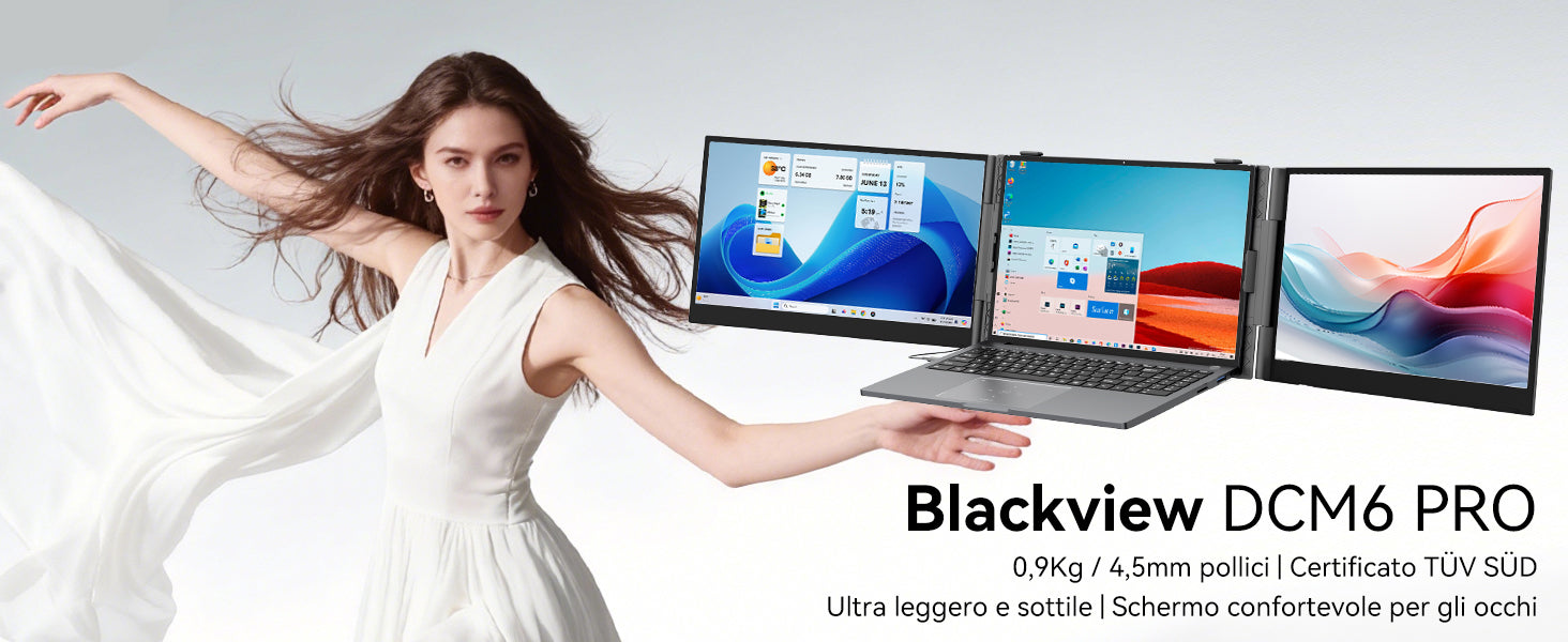 Blackview DCM6 Pro, estensore per doppio monitor da 14 pollici per laptop.