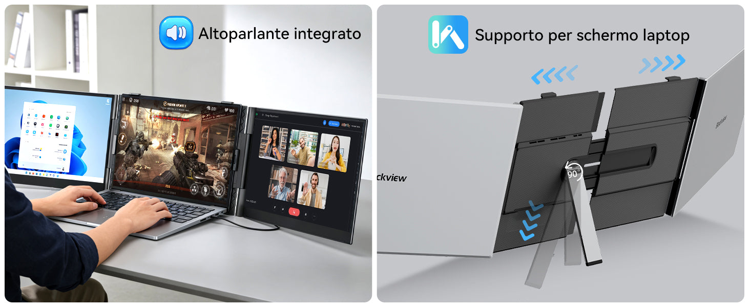 Blackview DCM6 Pro, estensore per doppio monitor da 14 pollici per laptop.