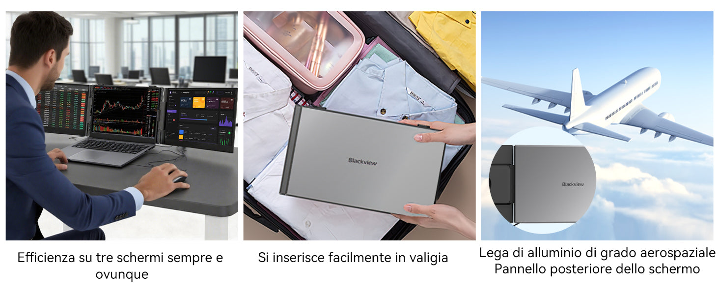 Blackview DCM6 Pro, estensore per doppio monitor da 14 pollici per laptop.