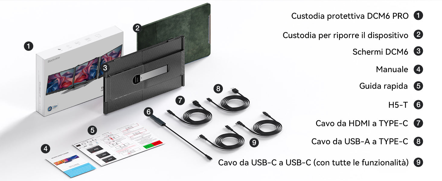 Blackview DCM6 Pro, estensore per doppio monitor da 14 pollici per laptop.