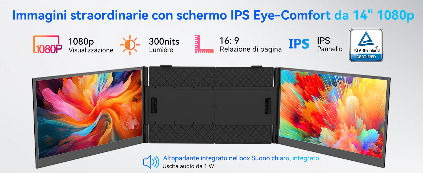 Blackview DCM6 Pro, estensore per doppio monitor da 14 pollici per laptop.