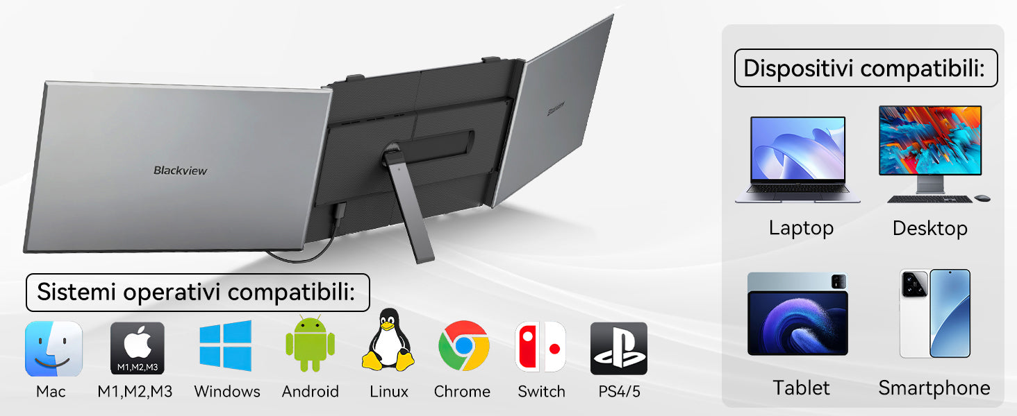 Blackview DCM6 Pro, estensore per doppio monitor da 14 pollici per laptop.