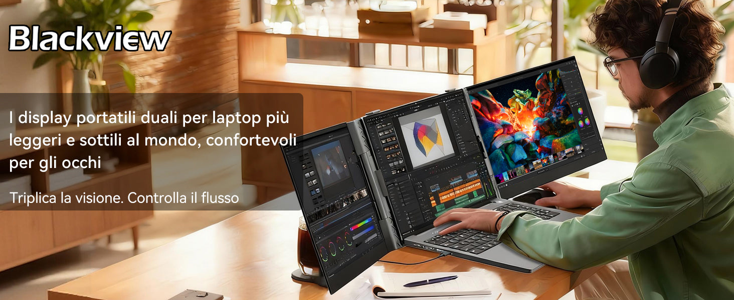 Blackview DCM6 Pro, estensore per doppio monitor da 14 pollici per laptop.
