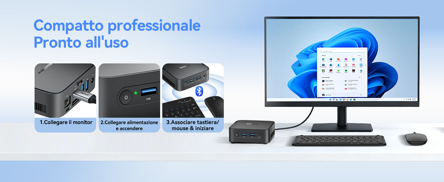 Mini PC Blackview MP50 con 16+512GB, processore AMD Ryzen 5 3500U, SSD DDR4 M.2 e sistema operativo Windows 11 Pro
