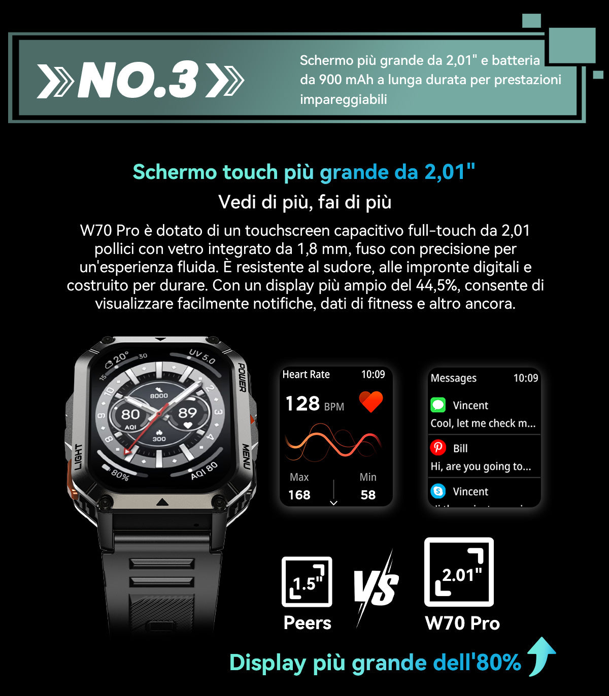 Orologio intelligente per sport all'aria aperta Blackview W70 Pro