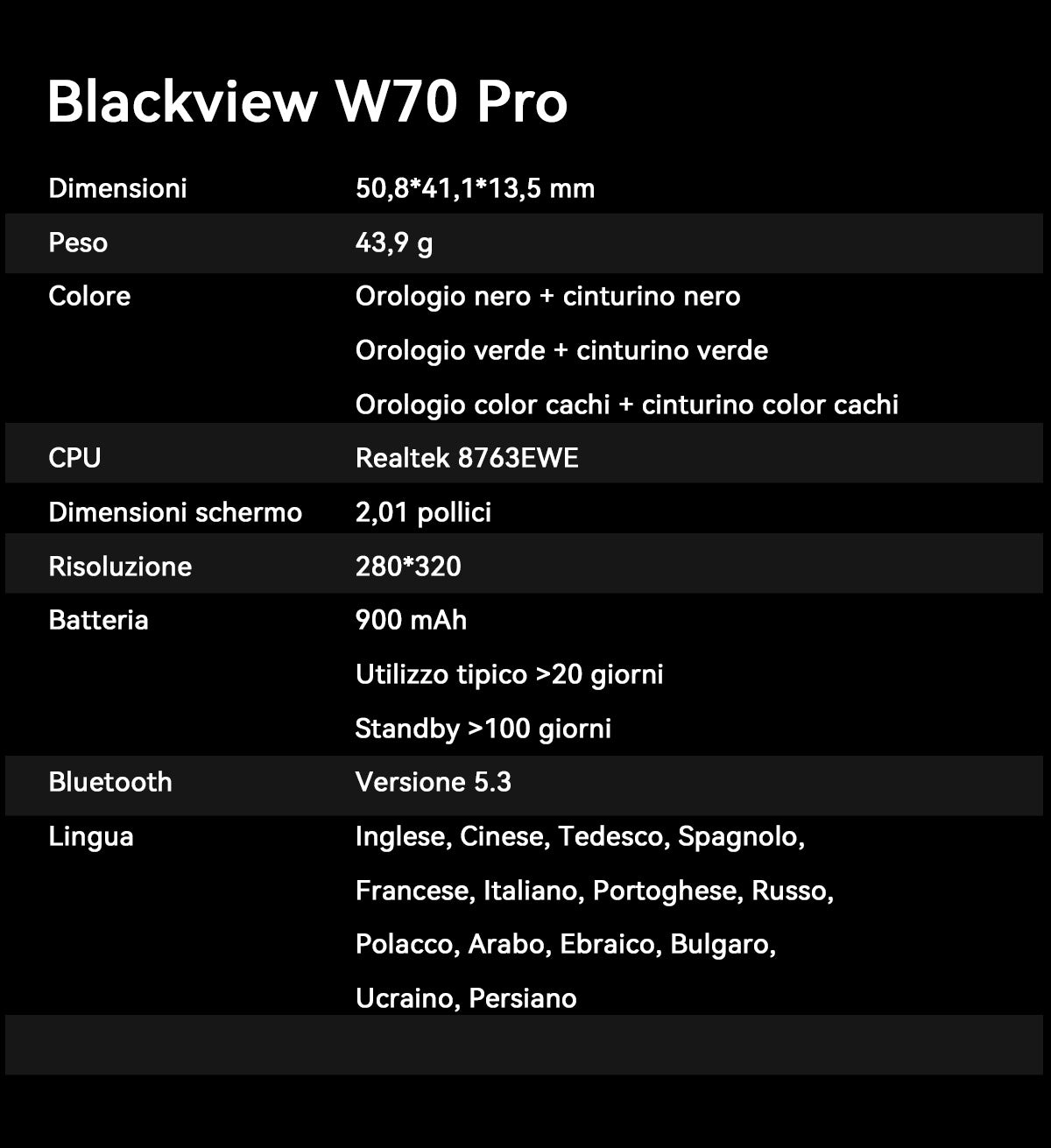 Orologio intelligente per sport all'aria aperta Blackview W70 Pro