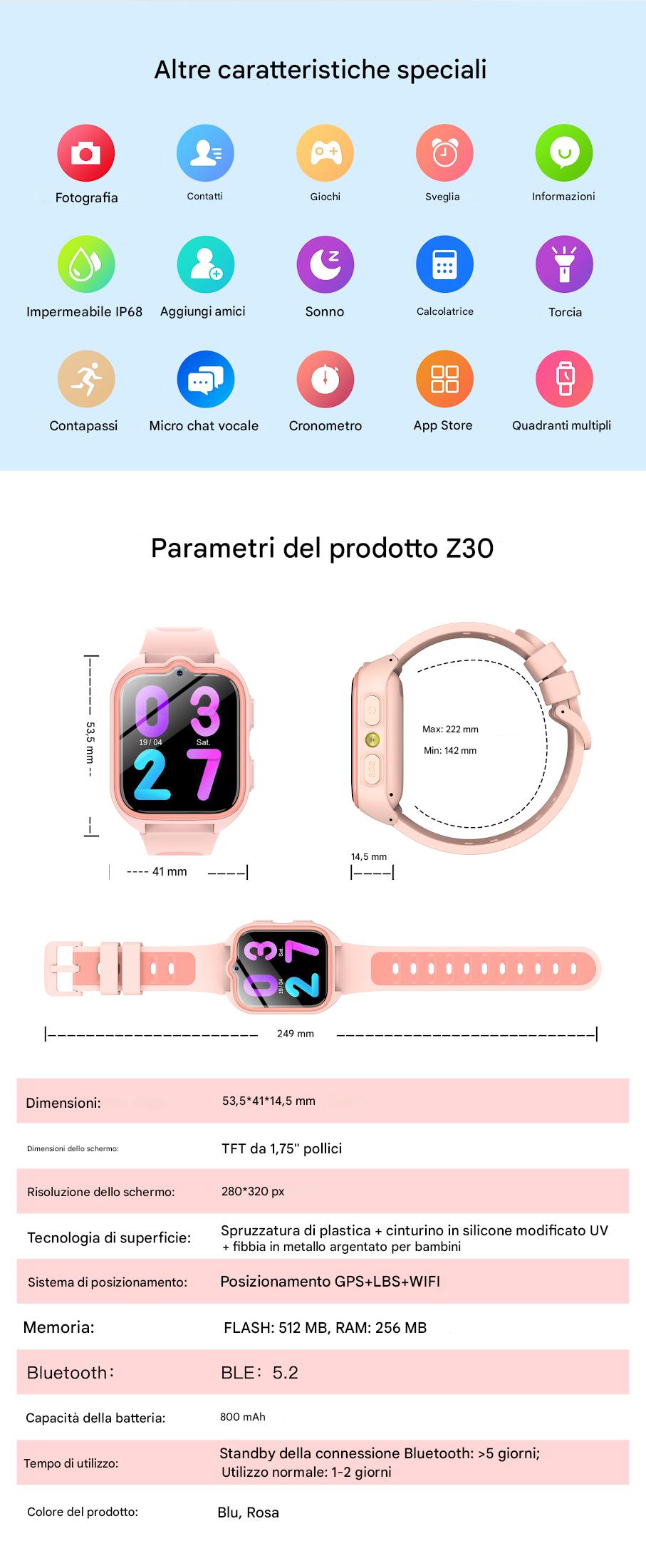 Blackview Z30 4G Videochiamata Orologio Telefono per Bambini